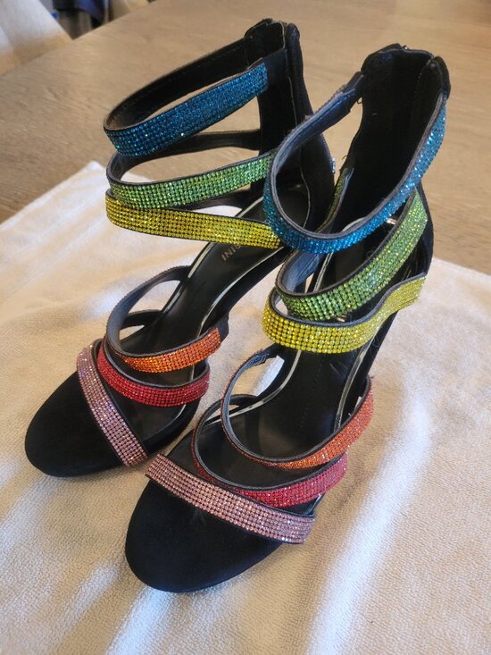 Gianni Bini Shoes - Gianni Bini Rubaleigh Rainbow Rhinestone Strappy Stiletto Heels Size 8M